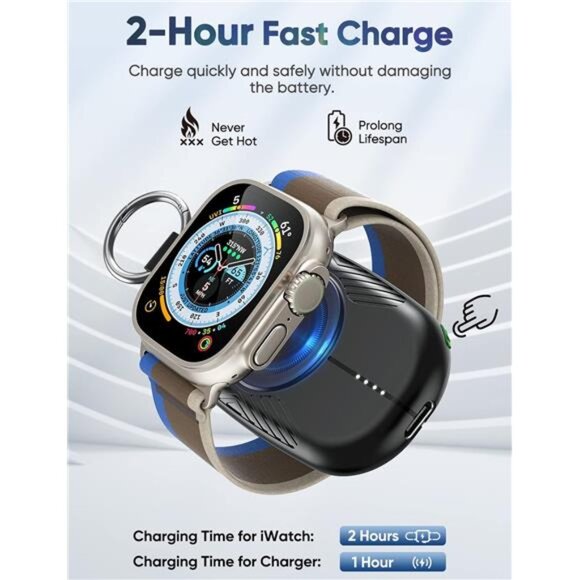 Portable Charger for Apple Watch, 1200mAh Magnetic Keychain Wireless Power Bank - Picture 5 of 8